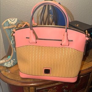 Dooney & Bourke Beacon Salmon and Tan Satchel